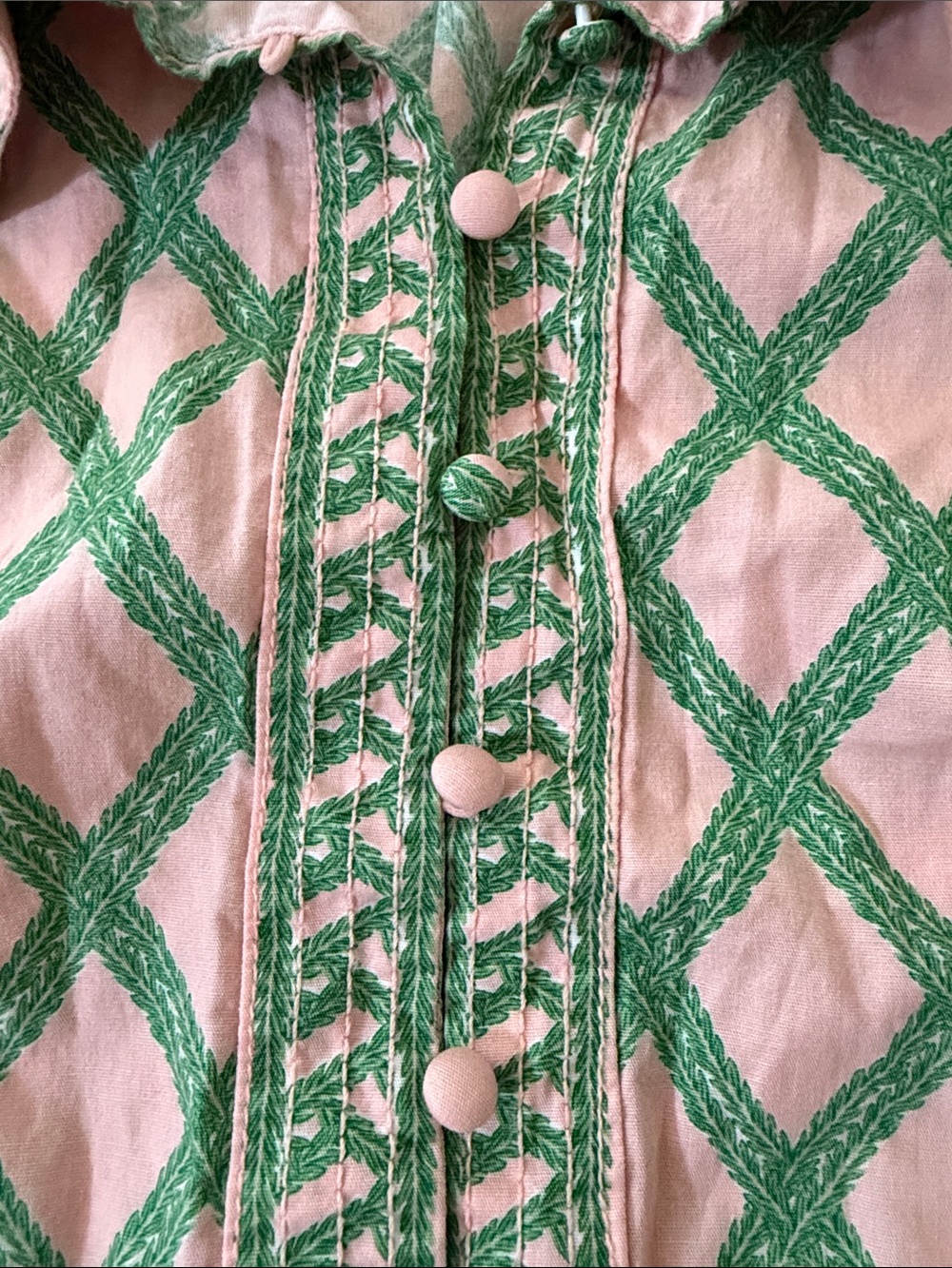 crown & ivy Pink Button-Front Top with Green Lattice - Picture 4 of 9